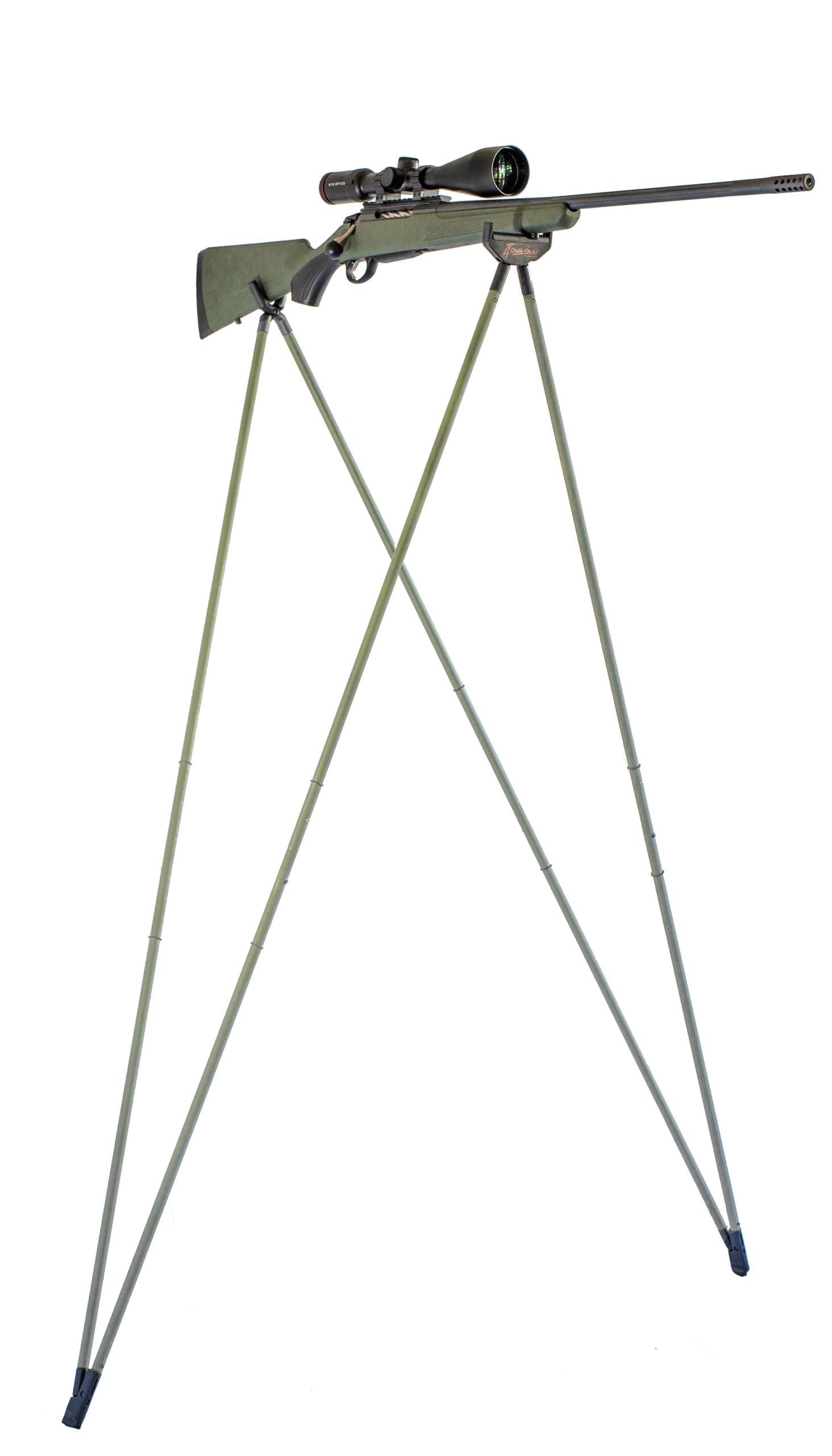 4 Stable Sticks Essential bipod extended green for stable shooting across terrain.