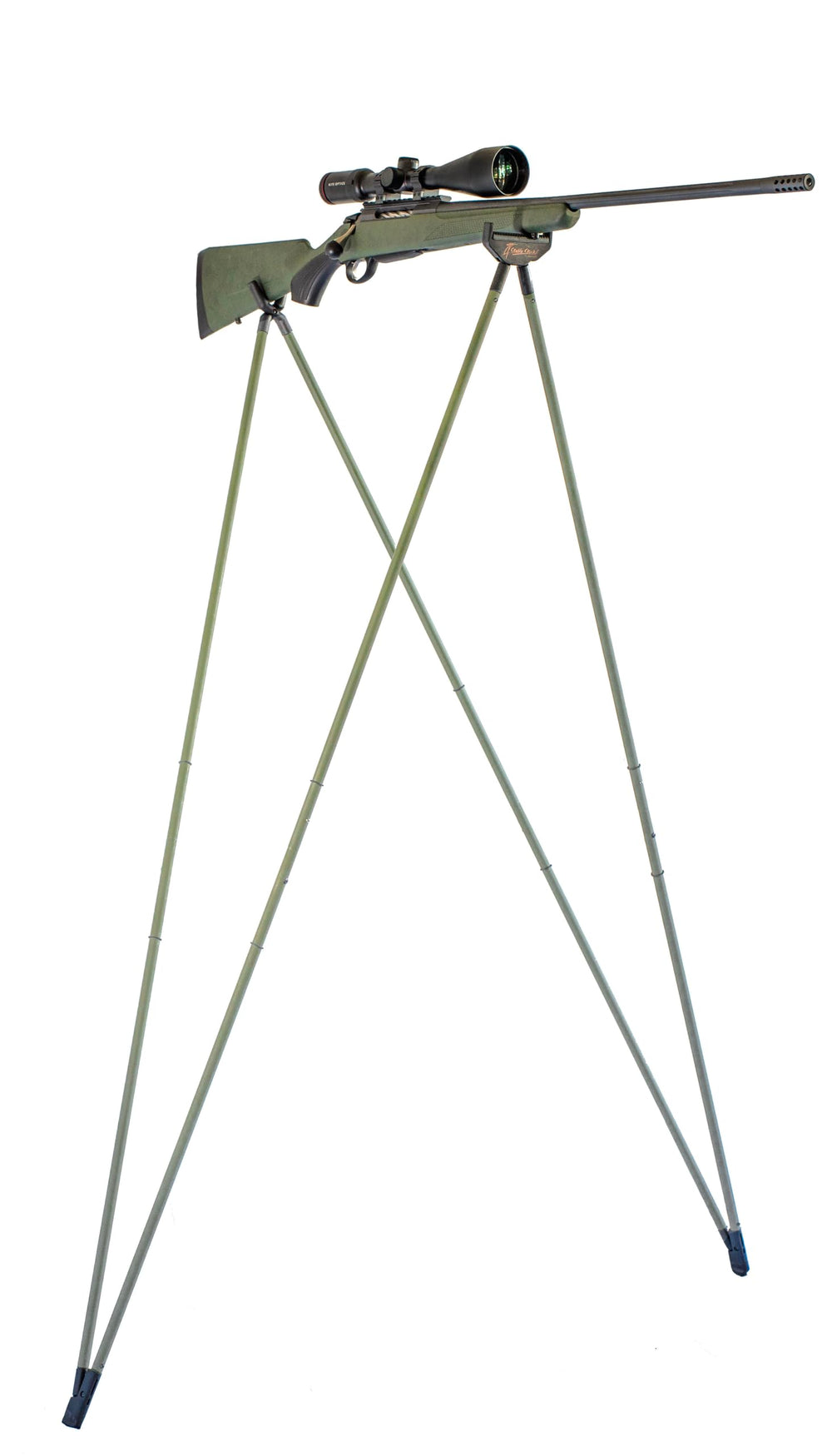 4 Stable Sticks Essential bipod extended green for stable shooting across terrain.