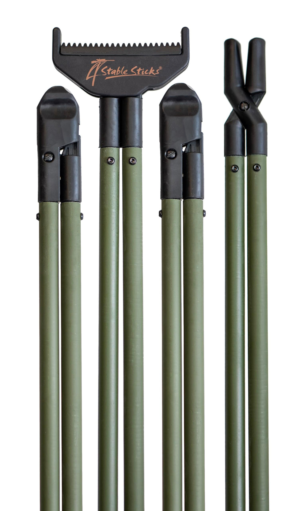 4 Stable Sticks Essential bipod folded green, easy transport and fast field setup.
