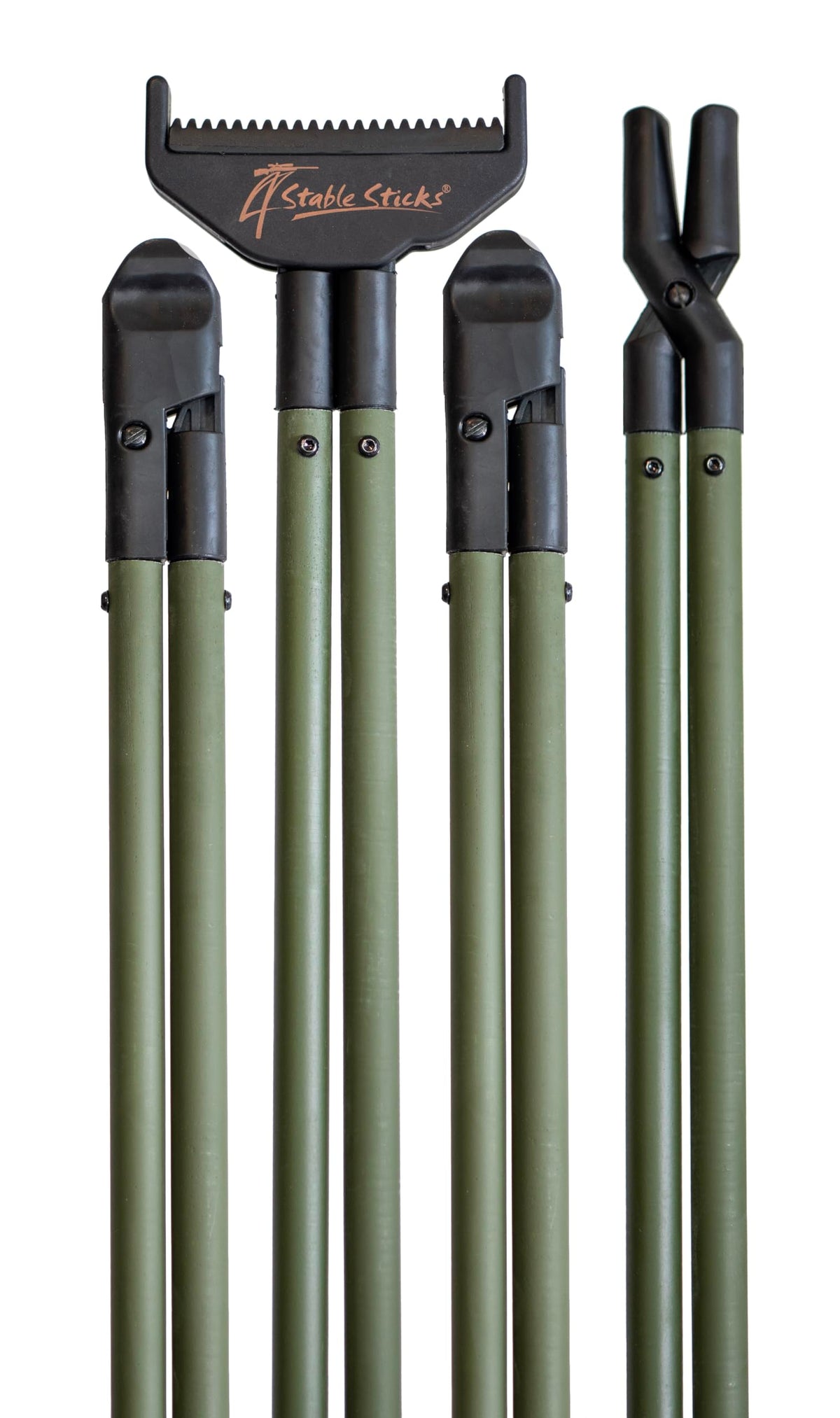 4 Stable Sticks Essential bipod folded green, easy transport and fast field setup.