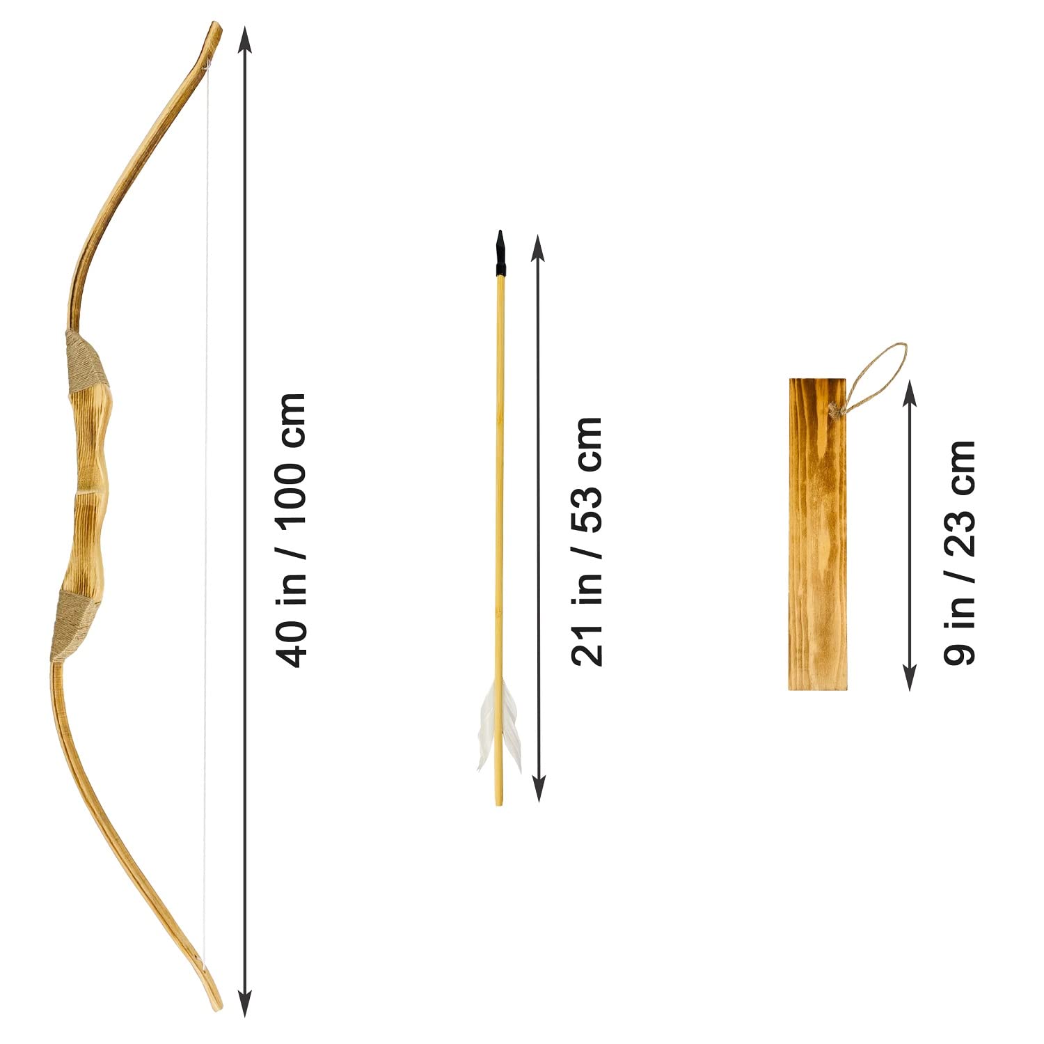 Close-up of a 40-inch handmade wooden bow