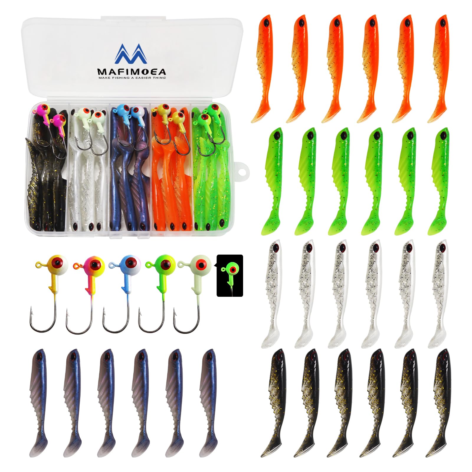 Crappie lures kit with paddle tail swim baits and jig heads – image 1