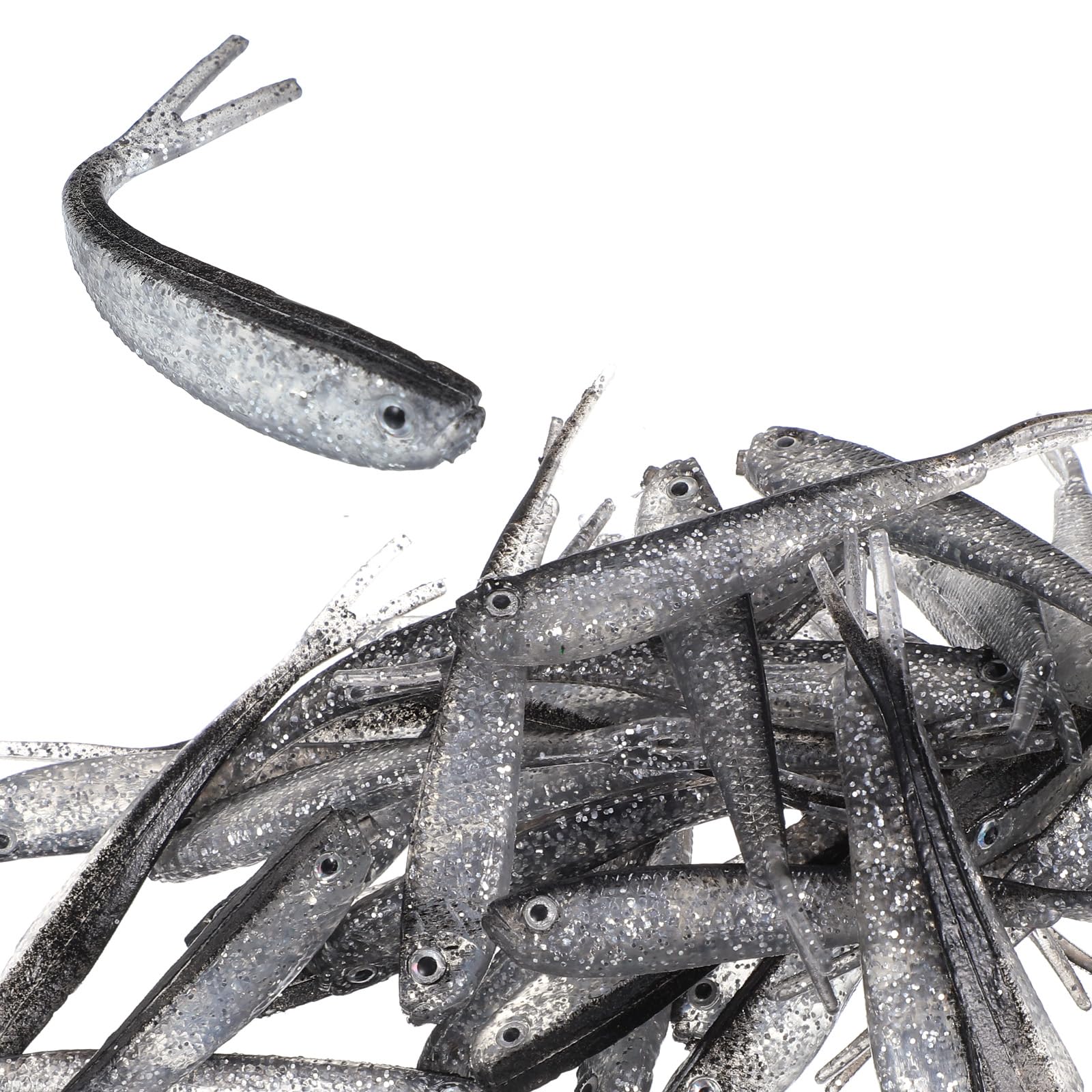 40-piece set of gray forked-tail soft fishing lures in a bag