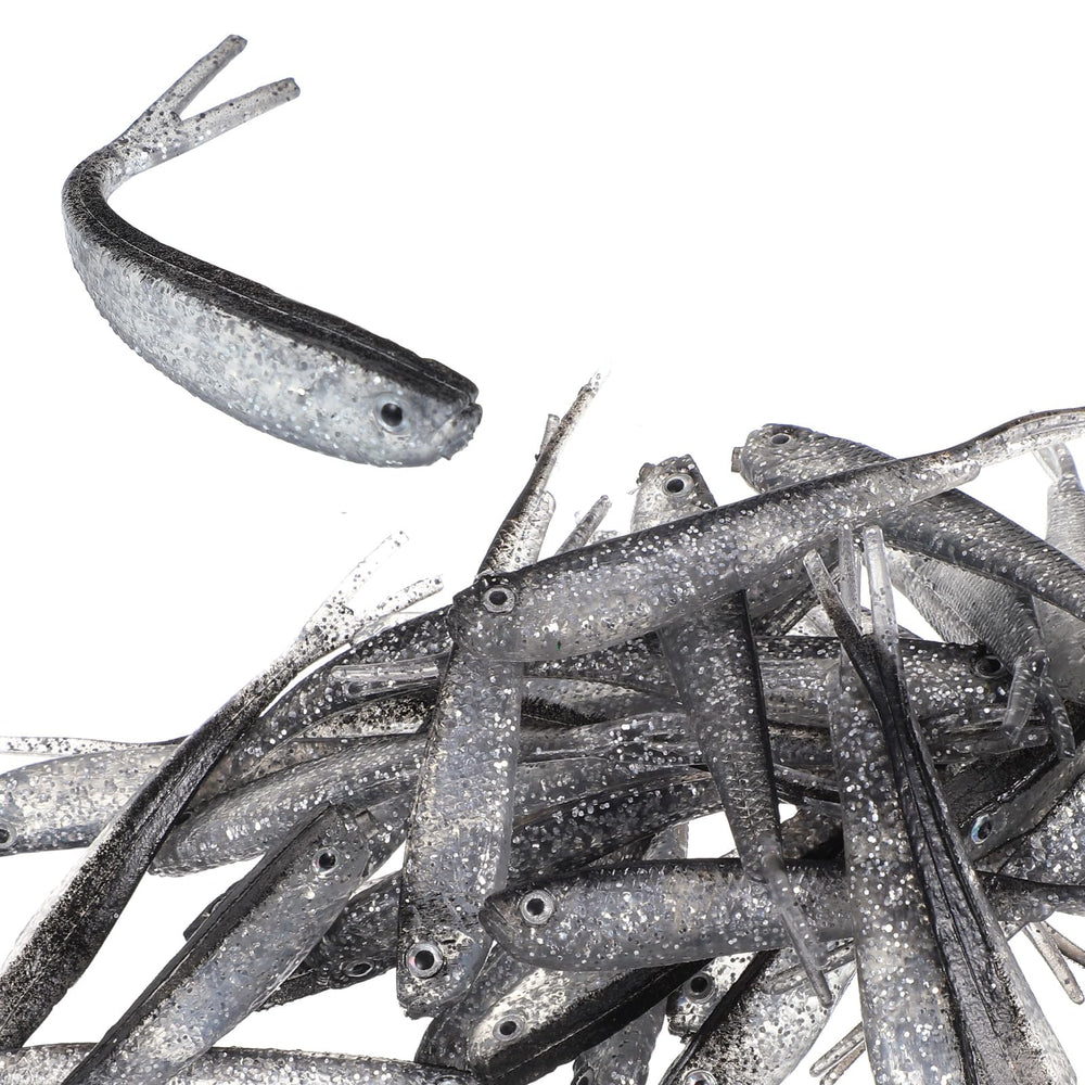 40-piece set of gray forked-tail soft fishing lures in a bag