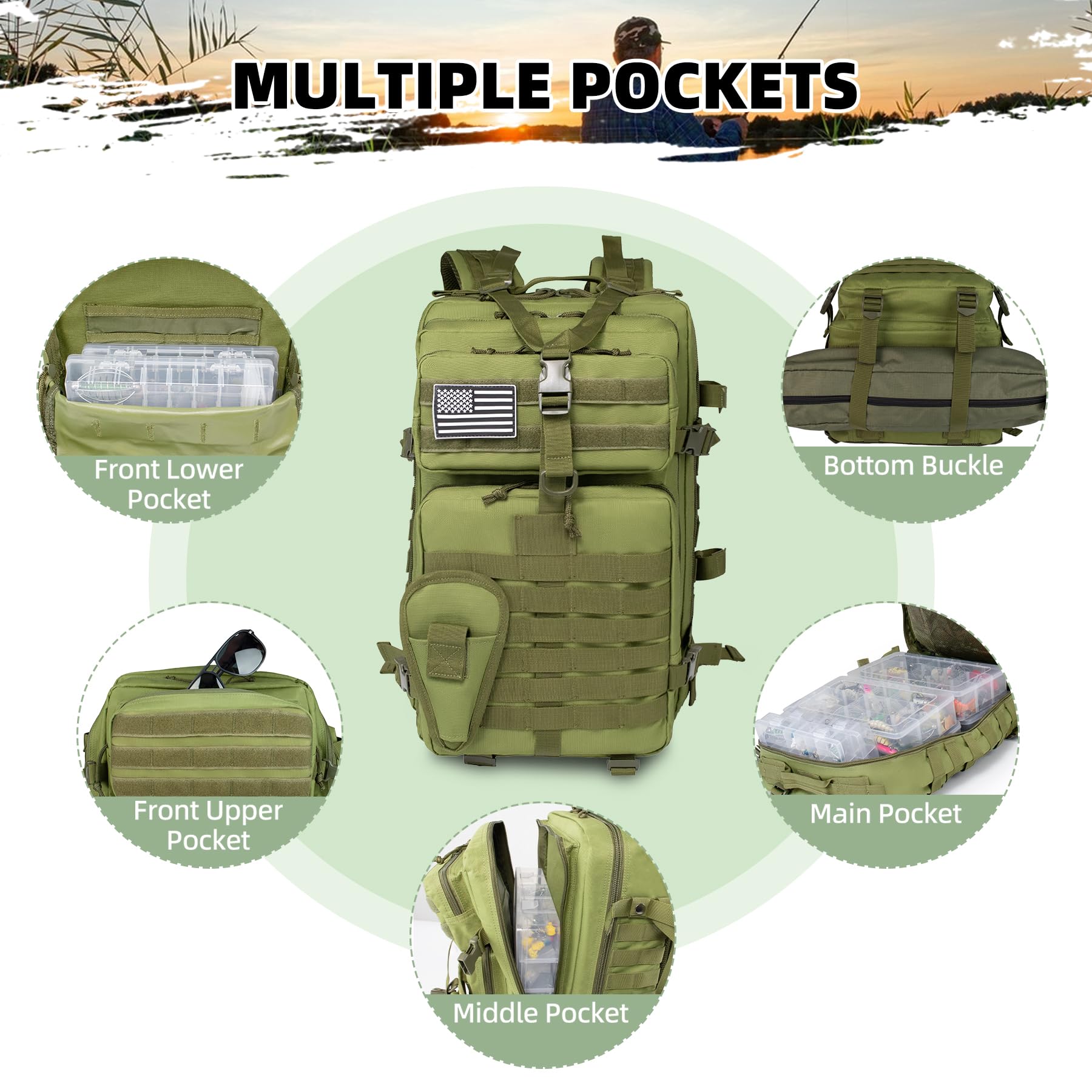 Side view with rod holders and pockets