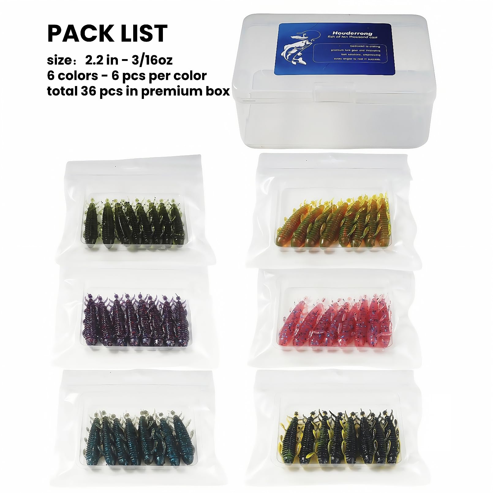 48-pack slow-sinking worm soft bait 2.2in color 2