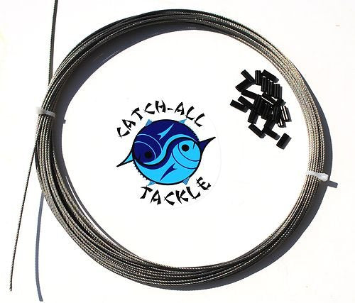 Bright 49-strand stainless steel cable kit, 30ft, 600 lb test, 1.8mm diameter, includes 10 copper crimps.