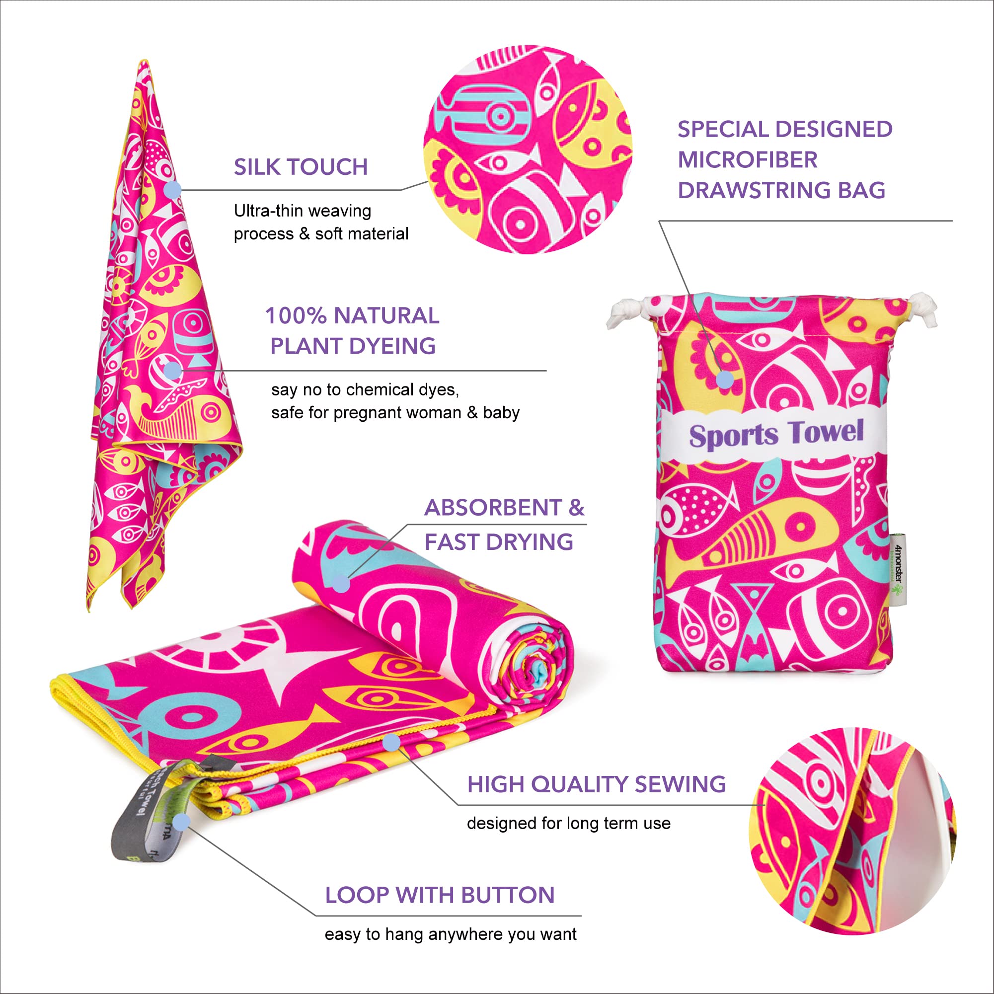 4Monster absorbent swim towel highlights high absorbency for post-swim drying.