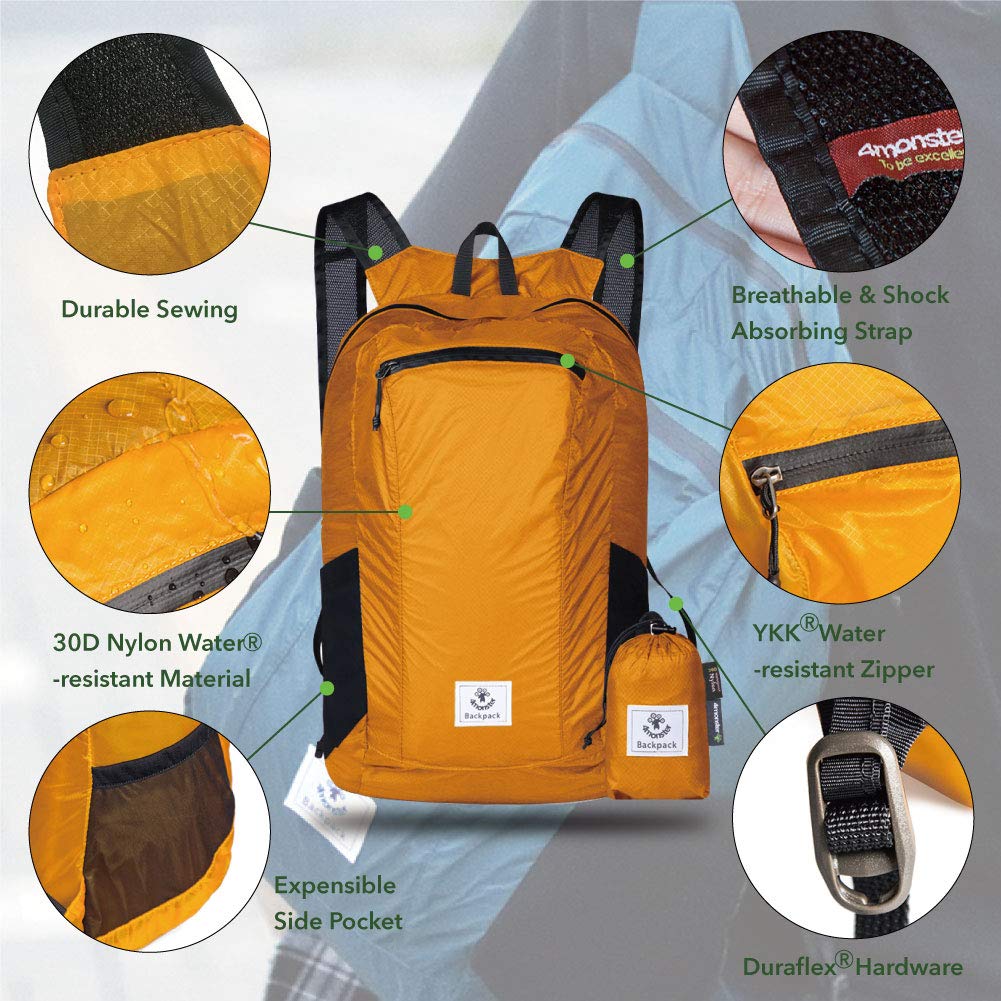 4Monster Hiking Daypack folded compact size demonstrates easy packing for pockets
