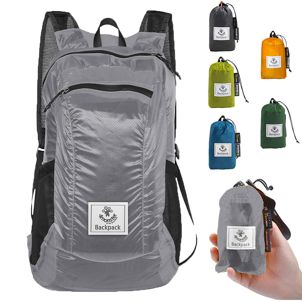 4Monster Hiking Daypack silver main view highlights lightweight travel-ready design.