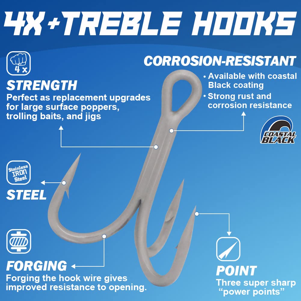 Treble hook size 1/0 stainless steel ultra-strong