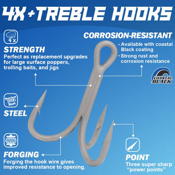 Treble hook size 1/0 stainless steel ultra-strong