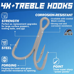 Treble hook size 1/0 stainless steel ultra-strong