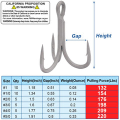 Treble hook size 3/0 short shank with sharp points