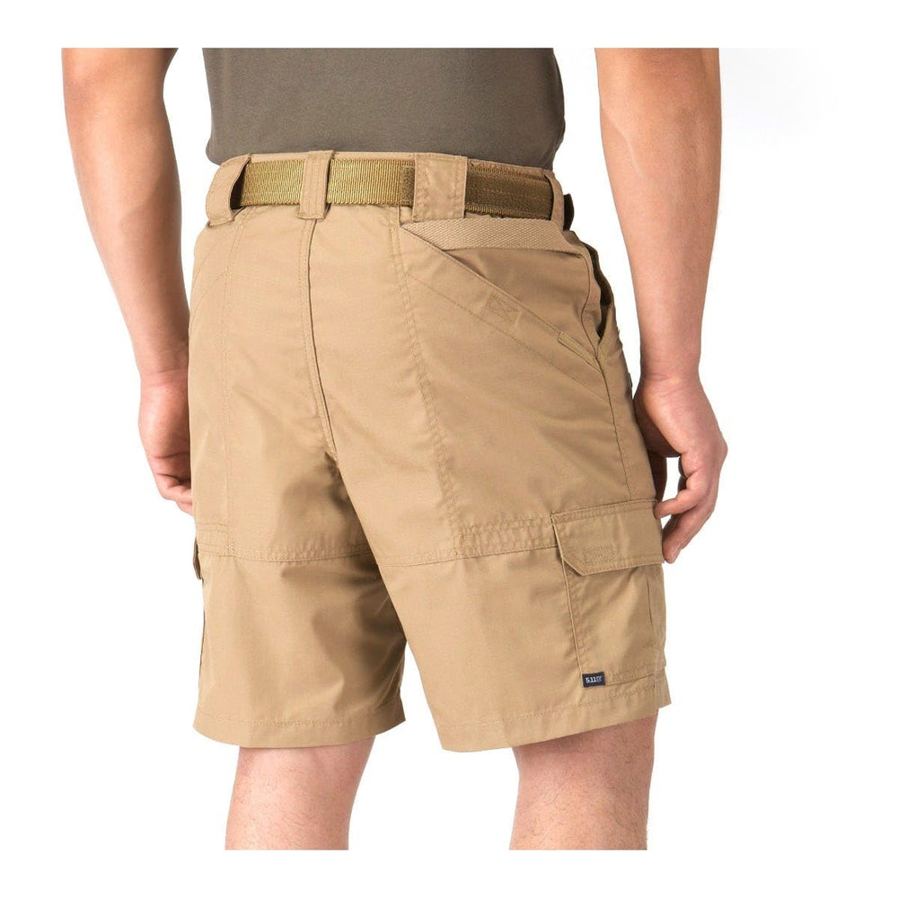 5.11 Taclite Pro cargo shorts waistband action view emphasizes comfort and mobility during active wear.