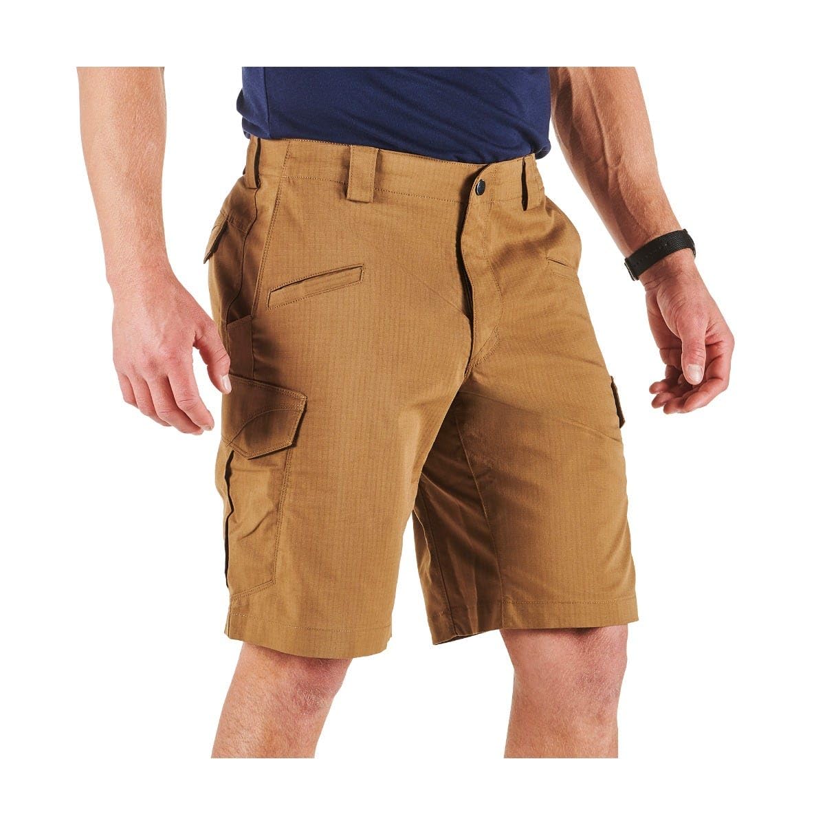 5.11 Tactical cargo shorts detail of YKK zipper for secure closure.