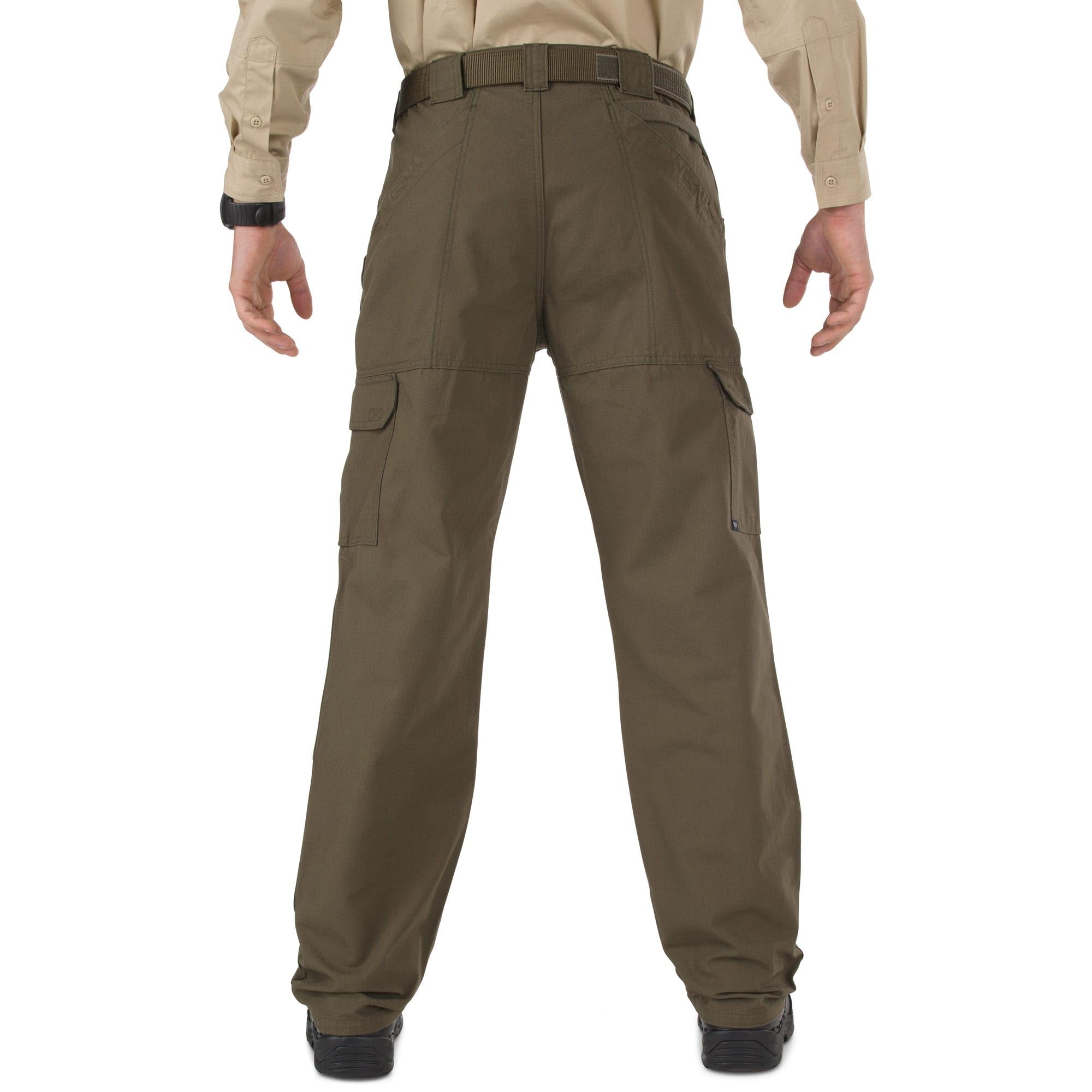 5.11 Tactical men's cargo work pants in Tundra, knee-patch pocket enhances durability during rugged tasks.