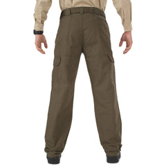 5.11 Tactical men's cargo work pants in Tundra, knee-patch pocket enhances durability during rugged tasks.
