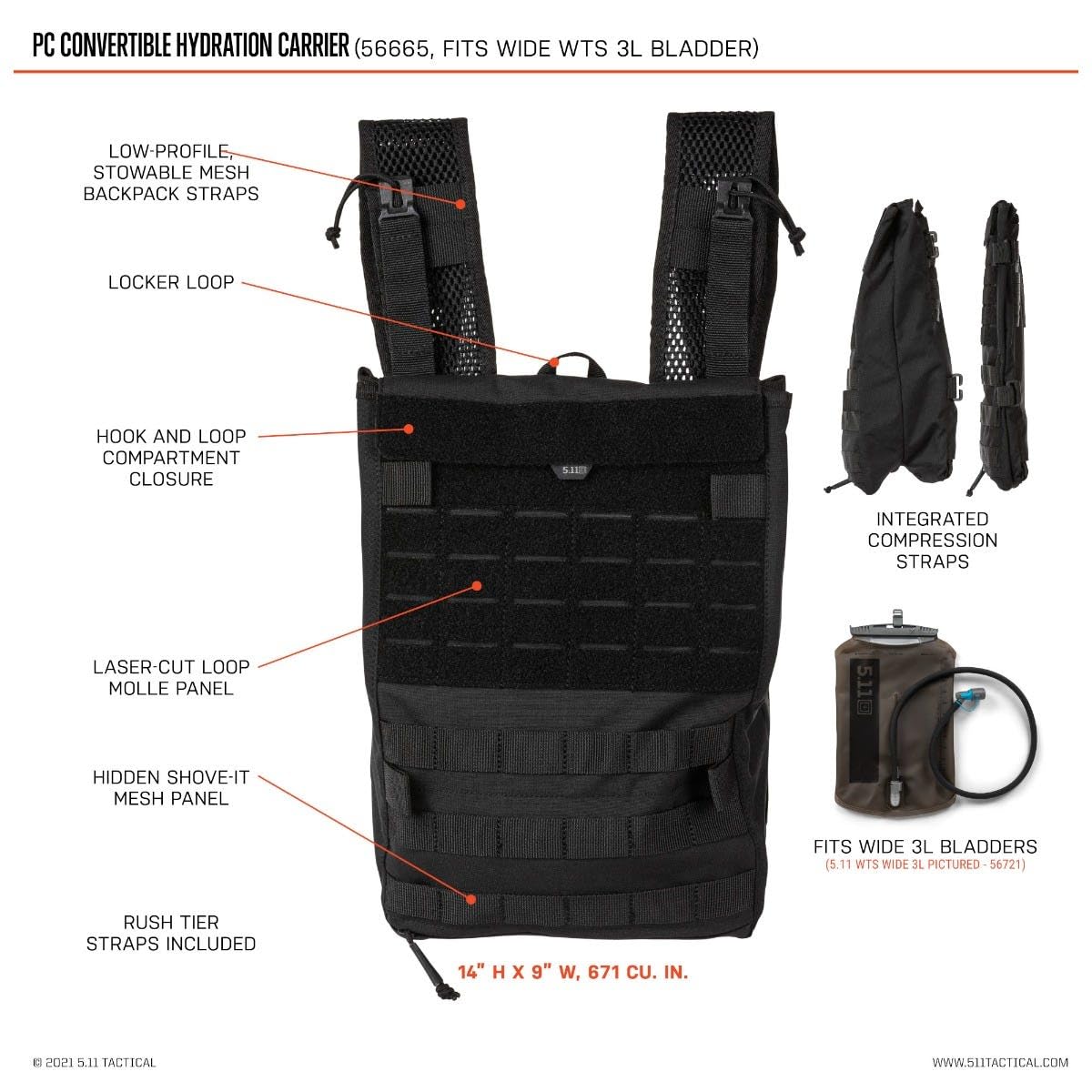 Compact design of the 5.11 hydration carrier suits long treks.
