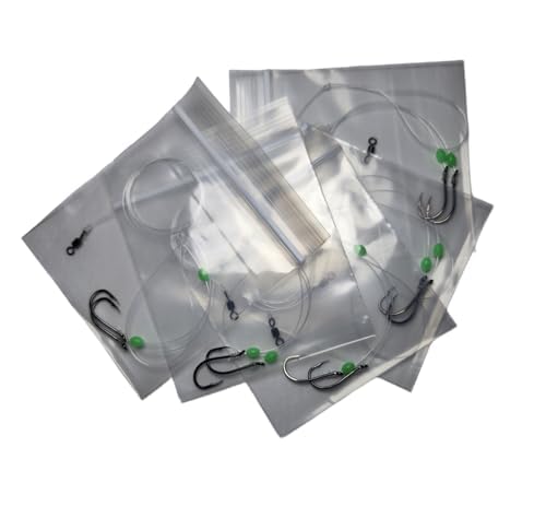 Hi-low rig octopus hooks 4/0 with attractor beads and 60lb Berkley leader