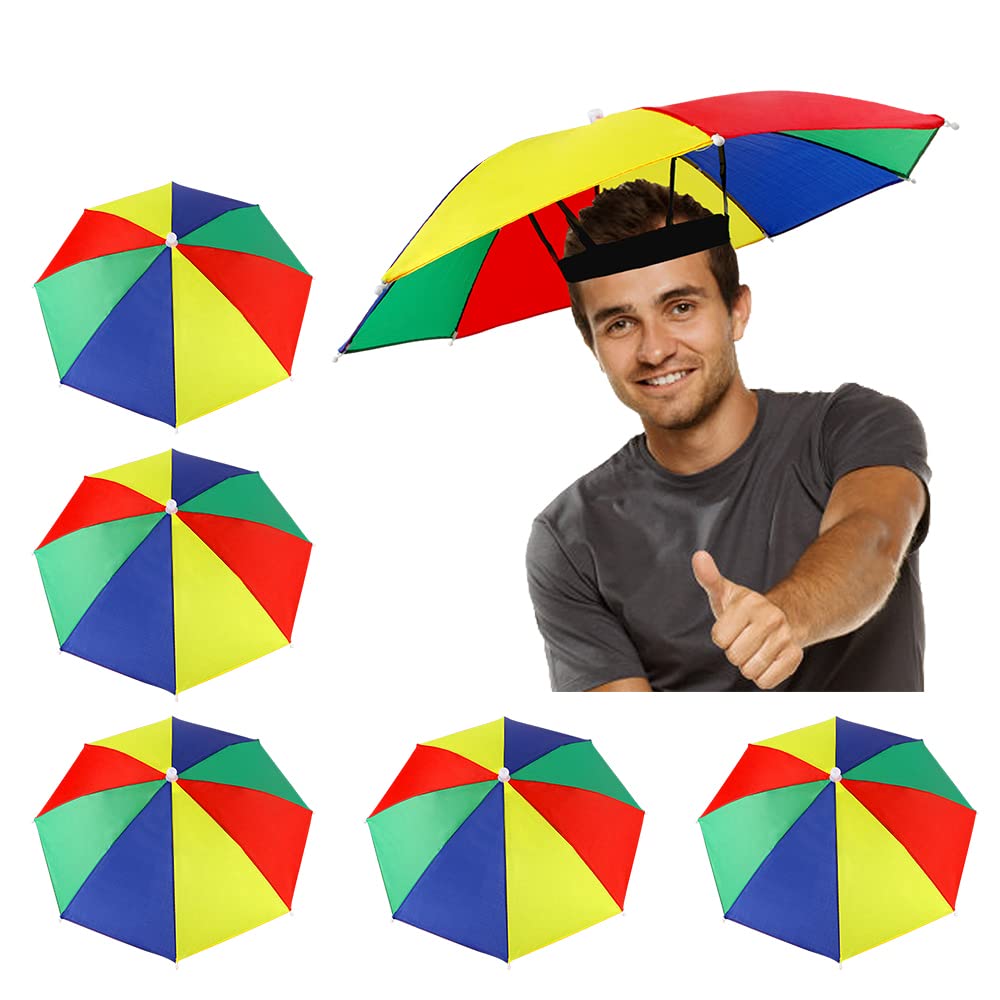 Five rainbow umbrella hats in a pack