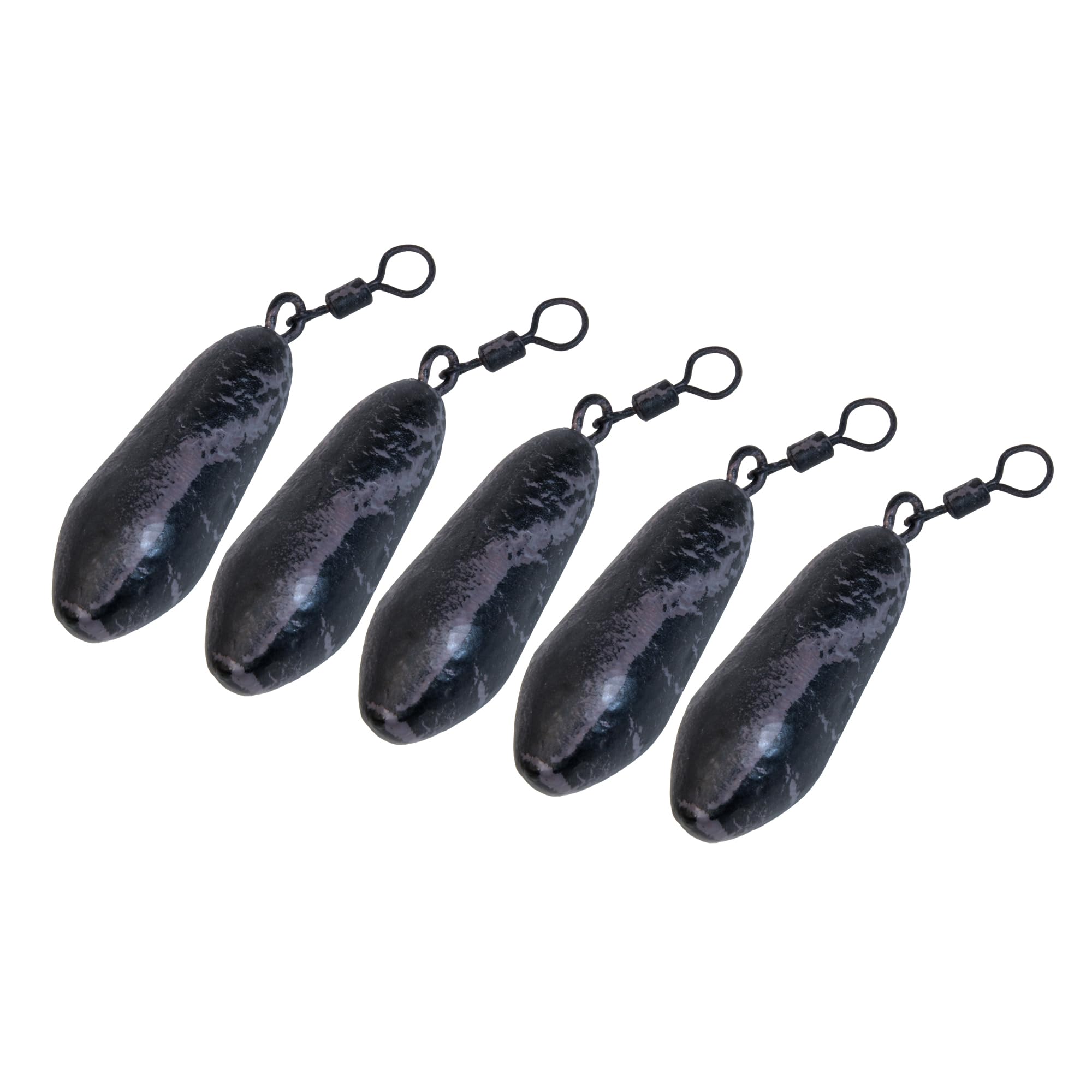 Five 2.5 oz brown big-eye swivel lead sinkers in a pack