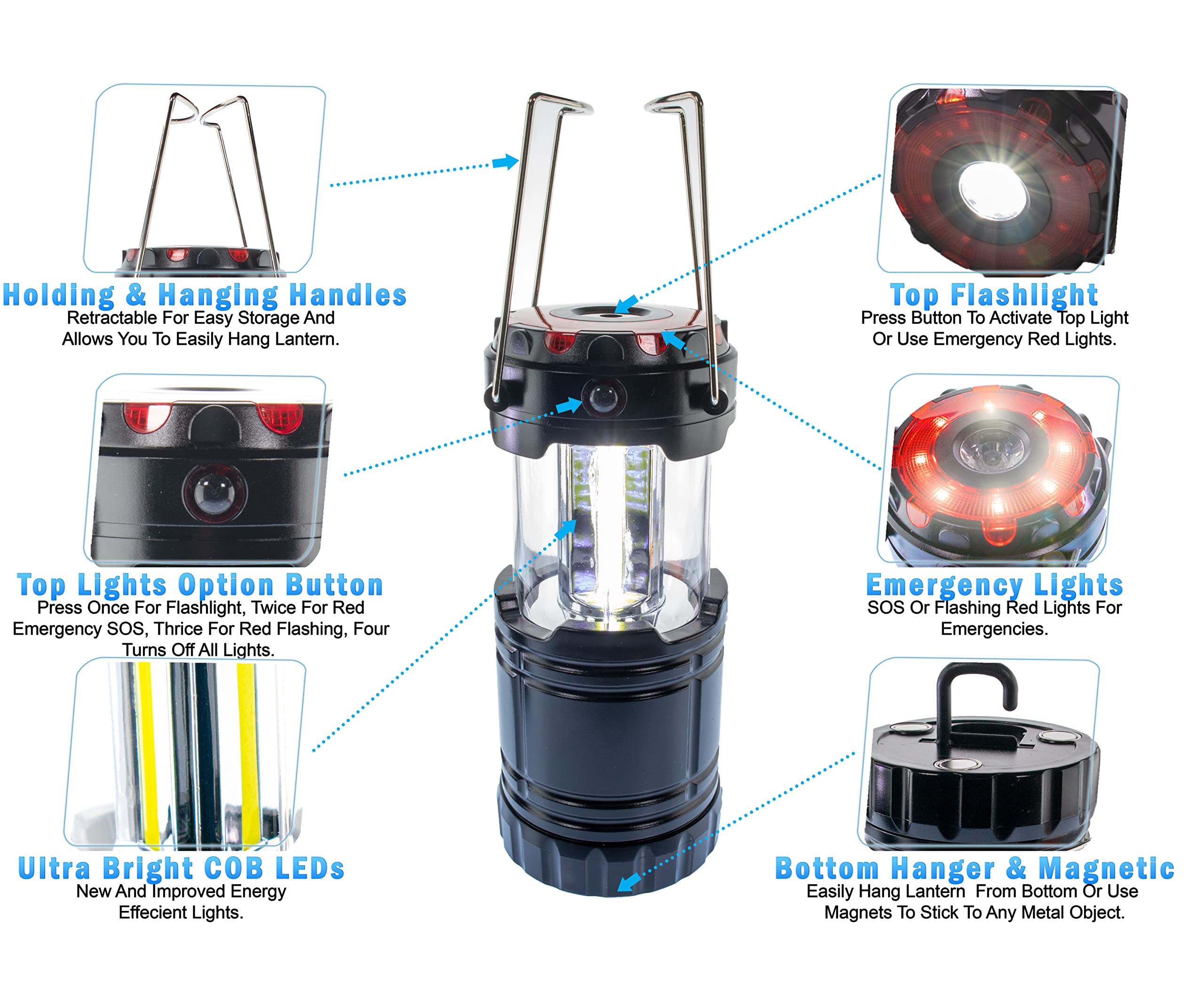 5 STAR SUPER DEALS Lantern with magnetic base for hands-free lighting on metal surfaces