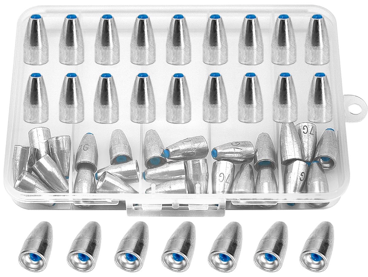 50-piece bullet fishing sinkers with built-in plastic core for Texas Rig