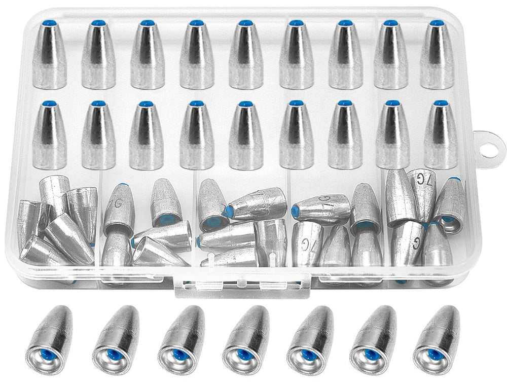 50-piece bullet fishing sinkers with built-in plastic core for Texas Rig