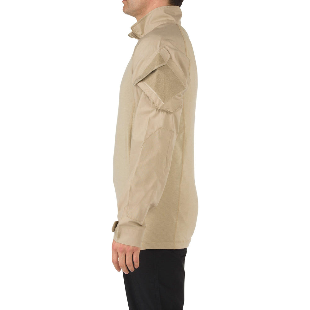 5.11 Rapid Assault shirt elbow reinforcement showcases protection during demanding tasks