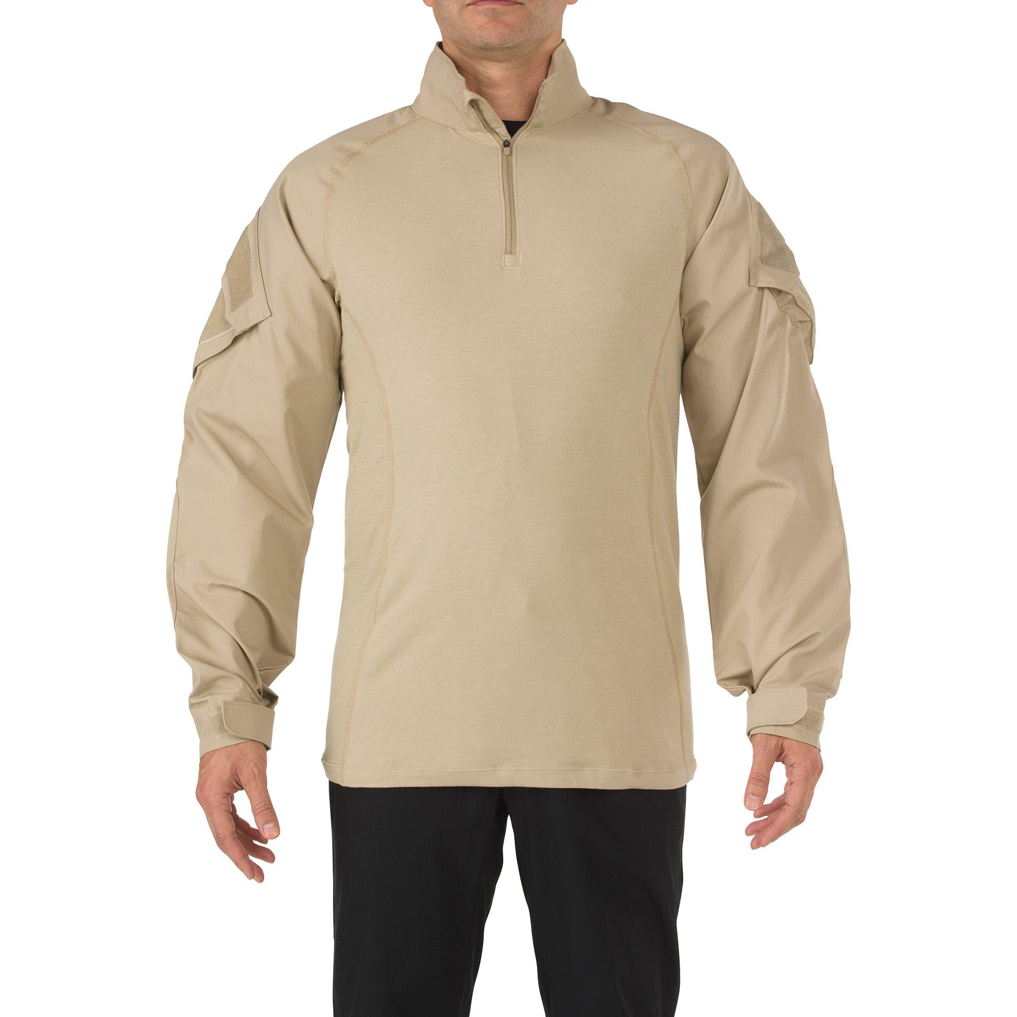 5.11 Rapid Assault shirt front view highlights durable ripstop construction for tough duty wear