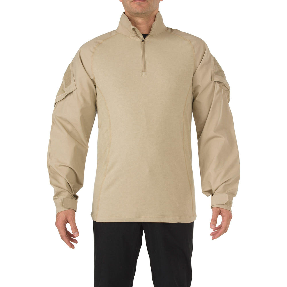 5.11 Rapid Assault shirt front view highlights durable ripstop construction for tough duty wear