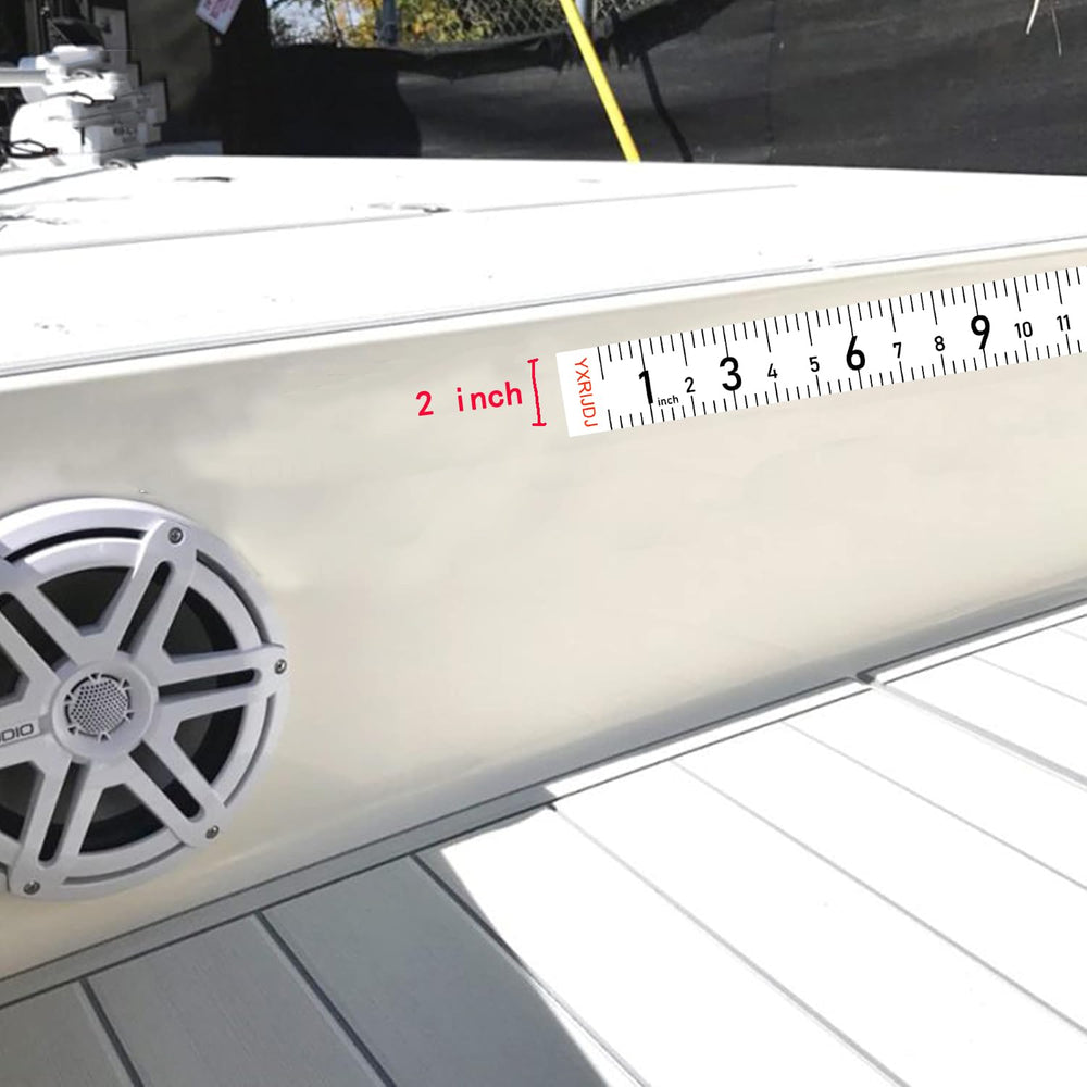 Ruler sticker applied on boat, dock, and kayak surfaces