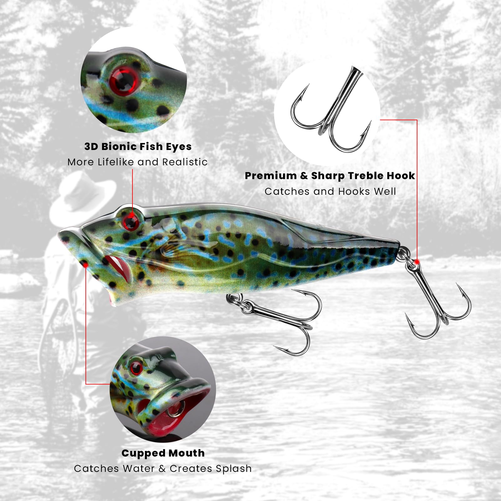 Lures in water showing lifelike swimming action