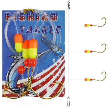 6 Pack Pompano Rigs display with triple drop pompano rigs and snell floats