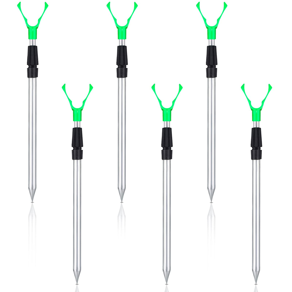 Six extendable fishing rod holders set with aluminium bodies