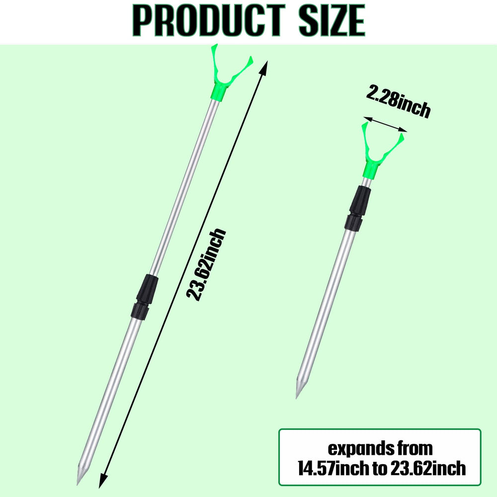 Telescoping extension from 14.57 inches to 23.62 inches on a rod holder