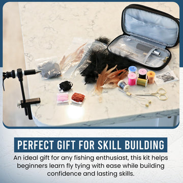 Includes 60 hooks, dubbing, feathers and tools