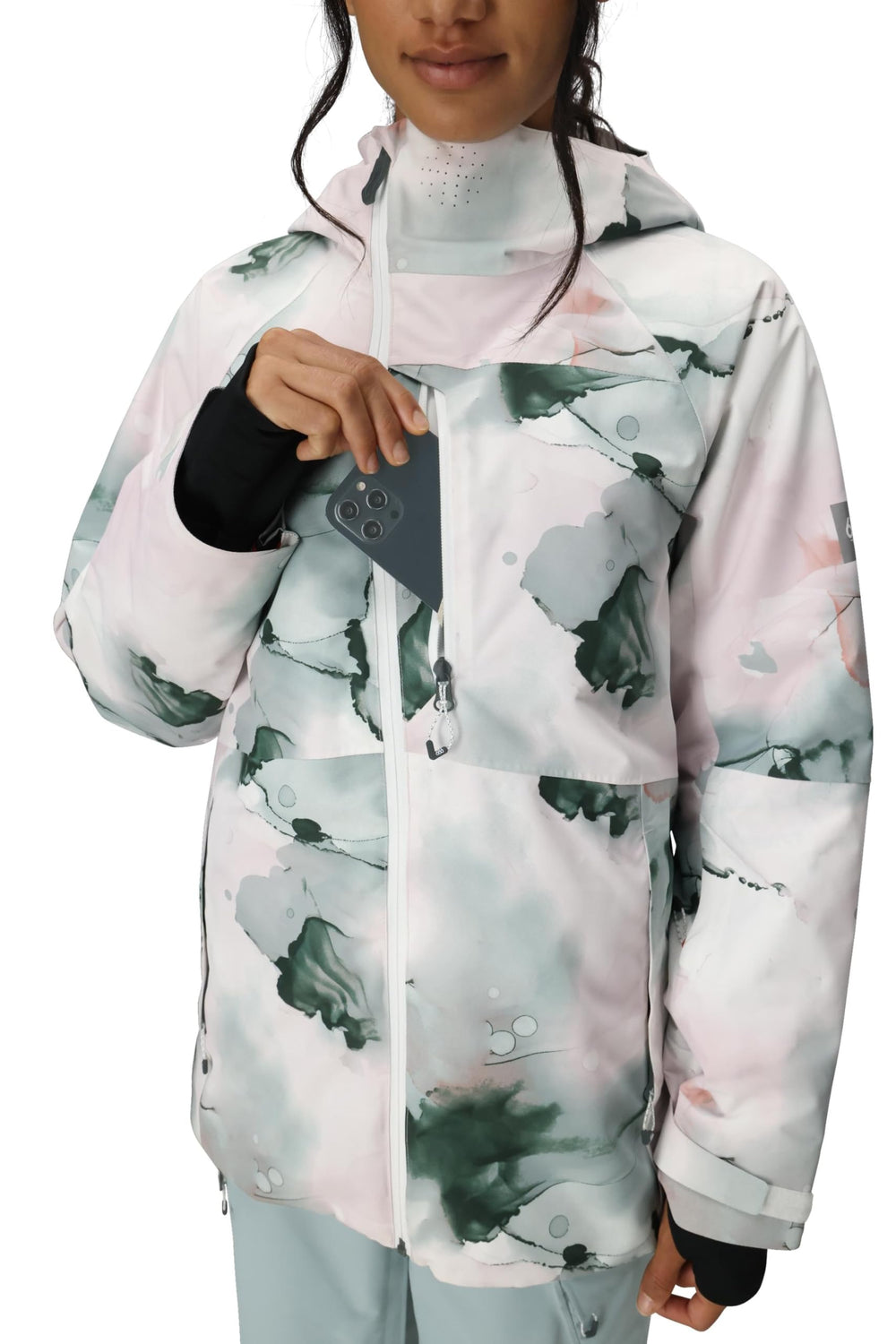 686 GLCR Hydra back view emphasizes taped seams and waterproof zips.