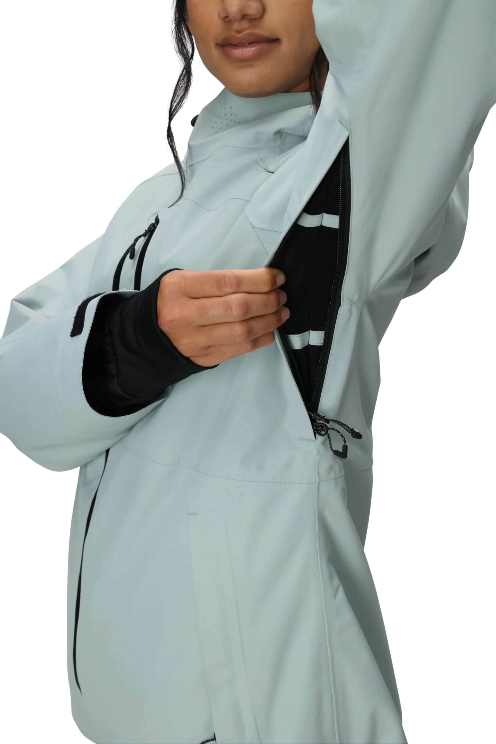 686 Women's GLCR Hydra Insulated Jacket Dusty Marine waterproof zipper detail supports dry comfort
