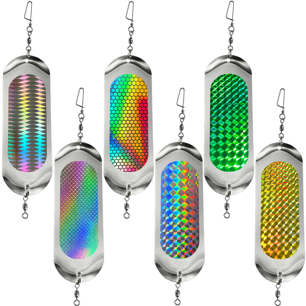 Six-inch fishing dodger flasher reflecting light underwater