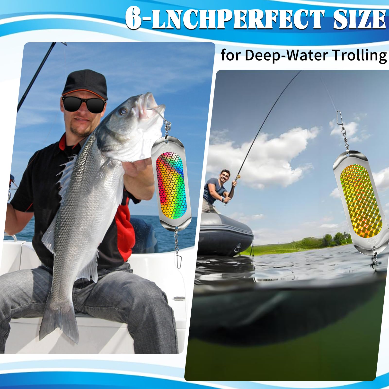 Two six-inch dodger flashers in trolling setup