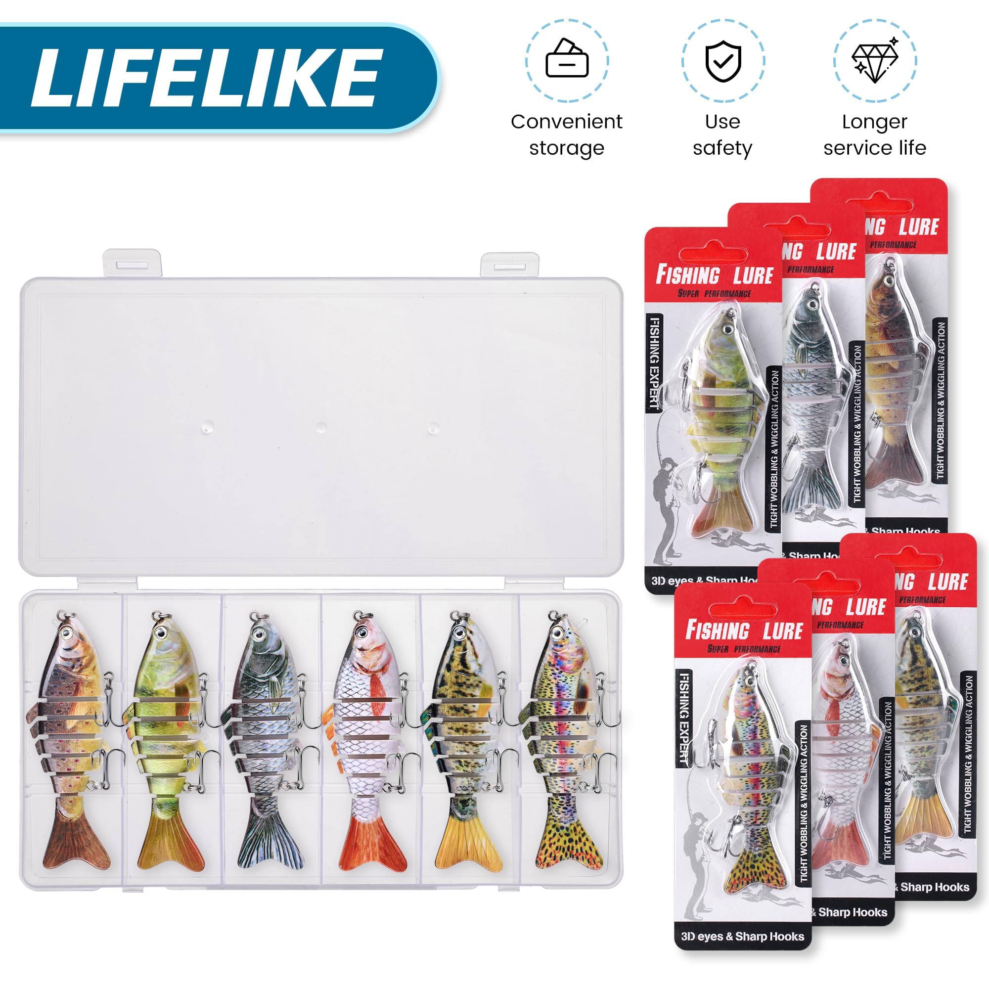 Storage case showing the six lures in the set