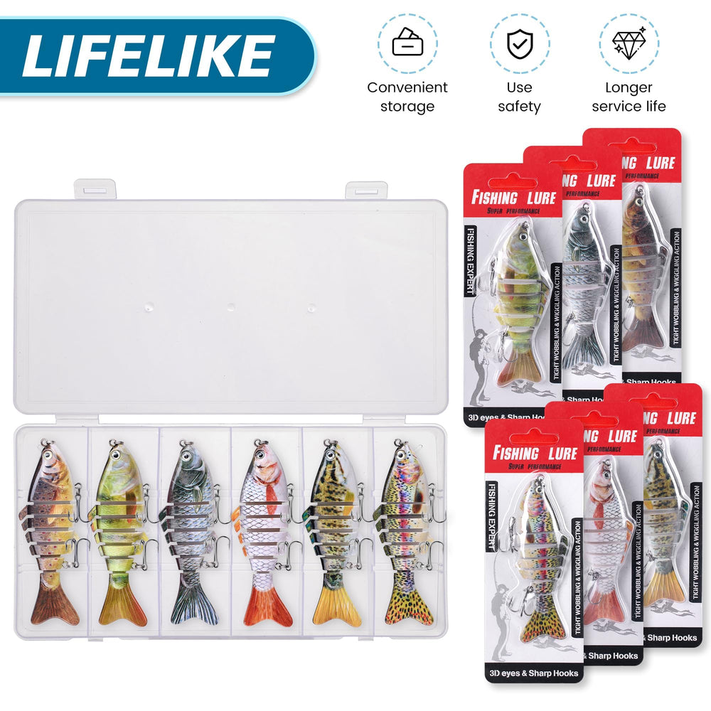 Storage case showing the six lures in the set