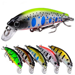 Assorted colors 6-pack mini minnow crankbaits set on white background