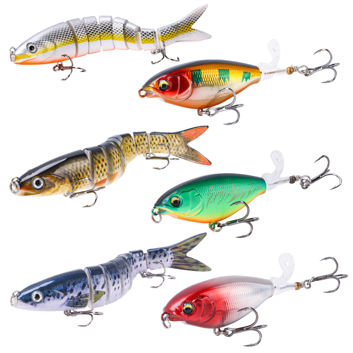 Six-piece Whopper Popper set displayed