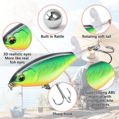 Lure close-up showing 3D eyes and multi-joint body