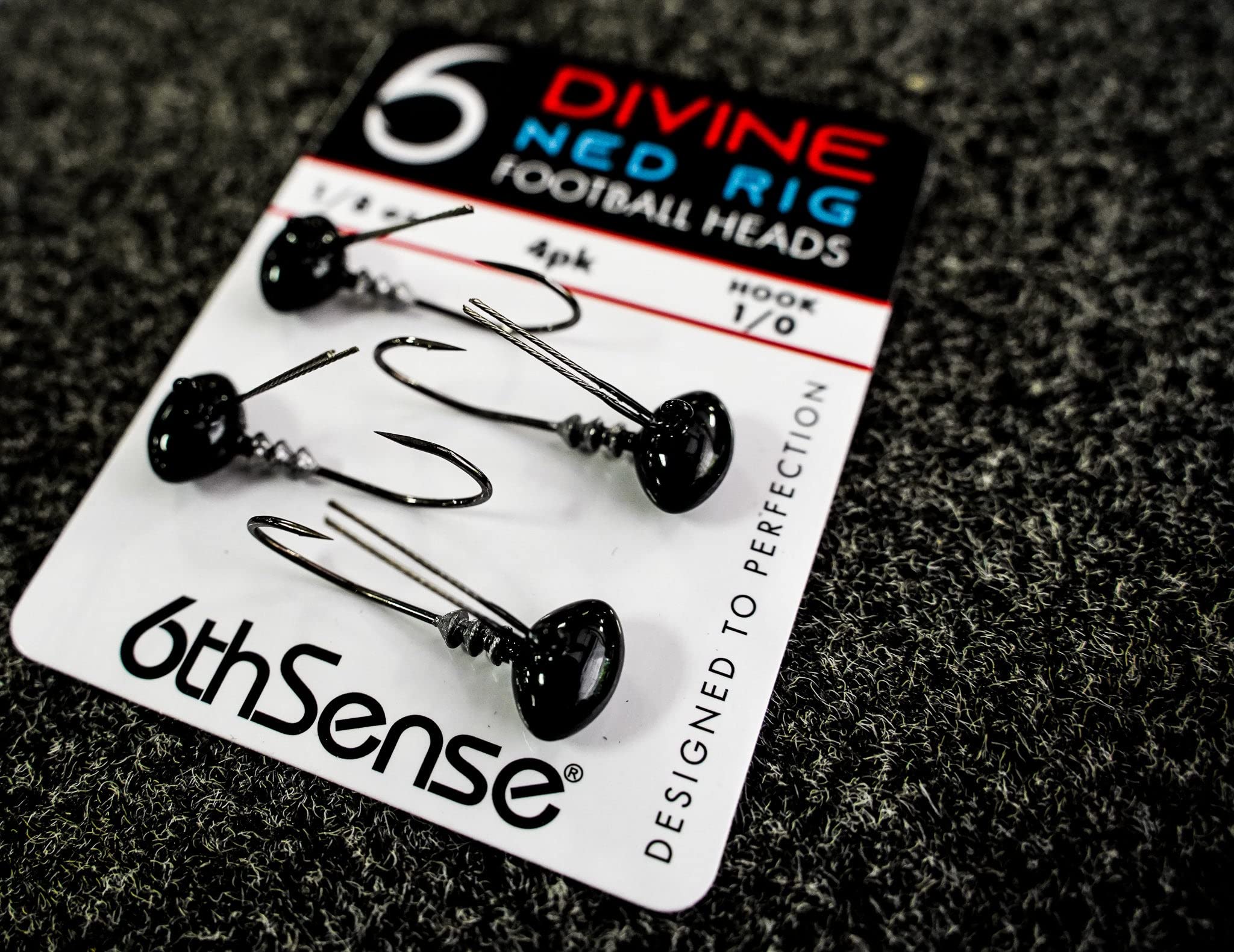 Premium black nickel hook on the Divine Ned Football Head for sensitive line feel