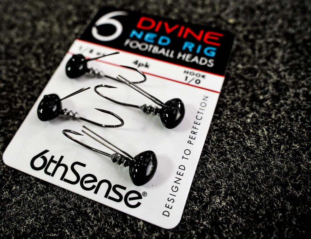 Premium black nickel hook on the Divine Ned Football Head for sensitive line feel