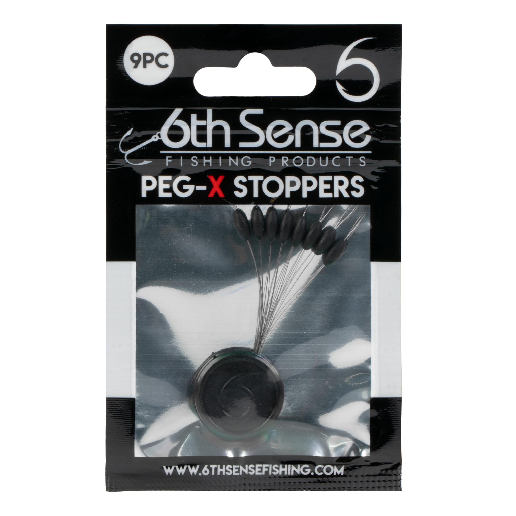 6th Sense Peg-X Black weight stopper on line for easy visibility and secure rigging.